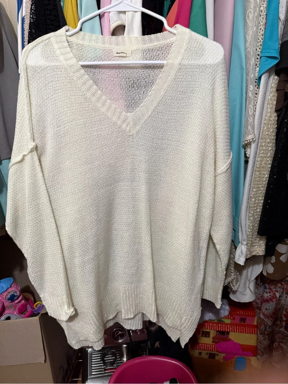 Women’s Cream V-Neck Oversized Sweater